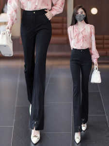 High Waist Flared Pants Womens New Chinese Style Buttoned Micro Flared Pants Spring Autumn High Waist Slimming Drapey Korean Style Commute Pants