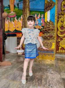 ชุดไทยลูกสาว🌸 กระโปรง+เสื้อปักฉลูลายดอกกุหลาย ดีเทลน่ารักสุดๆ🌸ใส่ทำบุญเหมาะกับทุกโอกาส พร้อมจัดส่ง🚗