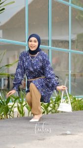 Tulus Signature Fona Set LD 110 Oneset Setelan Wanita Celana & Tunik Bahan Rayon Motif Bunga Kekinian Terbaru