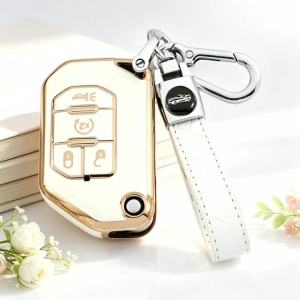 Auto Shell Keychain Fob Holder for Jeep Wrangler Gladiator JT JLU Car Remote Key Case Cover Flip Folding Blade Accessories