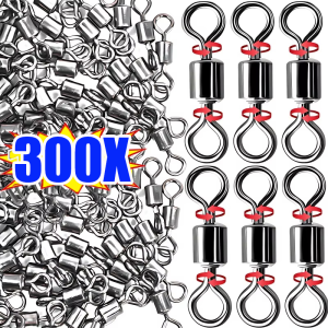 300pcs Stainless Steel Bearing Rolling Barrel Swivel / 360° Rotating Solid Ring Fishing Connector / Lure Fishhook Carp Tackle Fishing Accessories