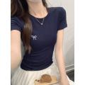 Shenzhen Trendy Meiyi Clothing Co., Ltd. Shoulder Short Sleeve T-Shirt Female Summer New Bows round Neck Fashion. 
