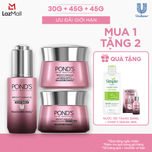 [Combo] Bộ 1 Serum đêm và kem dưỡng sáng da ngày & đêm Ponds Bright Miracle mờ thâm sạm với 50X Niasorcinol 30G+45G+45G