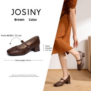 Josiny | French Style Mary Jane Pumps Shallow Mouth Strappy Square Toe Thick Heels Shoes Spring