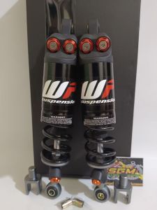 SHOCK ABSORBER/ SHOCKBREAKER COPY WP BLACK DOUBLE TABUNG ATAS 280MM 320MM 340MM MATIC BEBEK SUPRA/ AEROX/ F1ZR/ VEGA/ RX KING/ TIGER/ NUOVO/ NMAX/ PCX150/ ADV150/ KARISMA/ REVO/ GL PRO/ CB 100/ MEGAPRO DLL