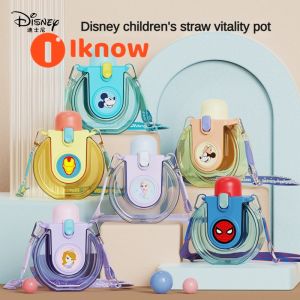 I know Disney Cartoon Childrens Vitality Flask Sippy Cup - Tritan Material with Strap for Travel Straw Plastic Water Bottle