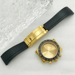 Multifunction Gold 39mm Sapphire Watch Case with Rubber Bracelet and Adjustable Buckle Fits  Daytona VK63 Movement 29.5mm Dial