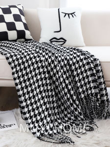 Modern Simple Black and White Houndstooth Decorative Blanket Sofa Cover B & B Model Room Bed Tail Blanket Bed Flag Towel Cover Blanket