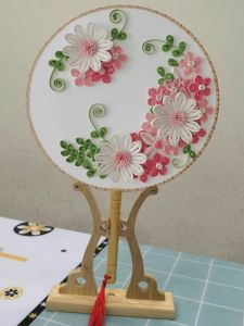 Paper Quilling Works Semi-Finished Handmade Fan DIY Teachers Day Gift Retro Style Material Package Paper Quilling Suit Circular Fan