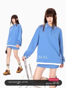 Turn Signal | Fashionable Sporty Polo Neck Sweatshirt and Skirt Set