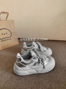 Spring 2025 Womens Breathable Shoes Thick Bottom Canvas Shoes Casual Net Surface Bread Shoes Fashionable round Toe PU Material