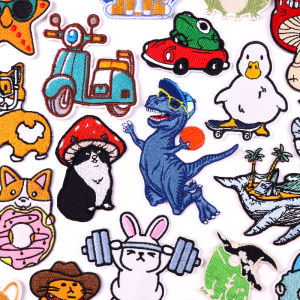 Dinosaur Rabbit Patch DIY Funny Animal Embroidered Patches For Jackets Sew Applique Cartoon Patch Iron On Patches For Clothing