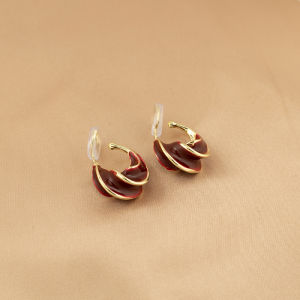 Unique Vintage Red Wine Color Spiral Ear Cuff Earrings Simple Hong Kong Style Retro Mosquito Coil Tray No Piercing Clip for Women