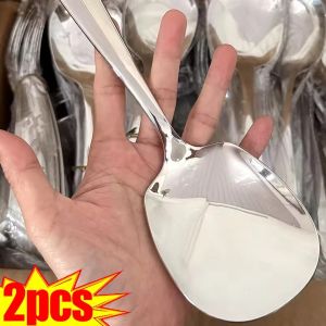 Larg Spoon Long Handle Spoons Kitchen Dinner Dish Soup Rice Western Restaurant Bar Public Scoop Stainless Steel Round Head Ladle