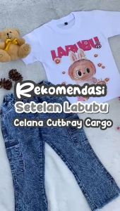 SETELAN ANAK LABUBU / KAOS DAN CELANA CUTBRAY CARGO / SETELAN ANAK PEREMPUAN 1-8 TAHUN
