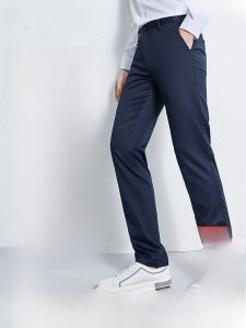Business Casual Straight Leg Pants for Men mid Waist Long Trousers Breathable Polyester Rayon Cotton Elastic Fiber Summer New