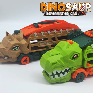 Transport Dinosaur Truck with Foldable Sliding Race Track Transforms into Standing T-Rex & Trike Best Birthday Gift for Kids Boys 3-5 Years Old