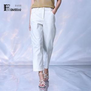 กางเกงยีนส์ทรงตรงสีขาวผ้าฝ้ายยืดสำหรับผู้หญิง ทรงสลิมฟิต กางเกงขายาว ทรงเข้ารูป สไตล์สตรีท ฤดูใบไม้ผลิ 2024