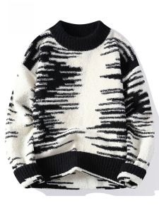 ROMON | Lomond Mens Knitted Sweater Round Neck Casual Thick Warm Winter Fashion Loose Fit Knitwear Polyester Fiber Long Sleeve