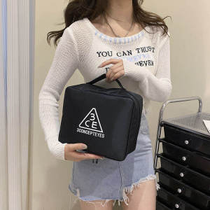 3ce Portable Double Layer Waterproof Makeup Bag Travel Toiletry Bag Handheld Nylon Material Square Shape Korean Origin