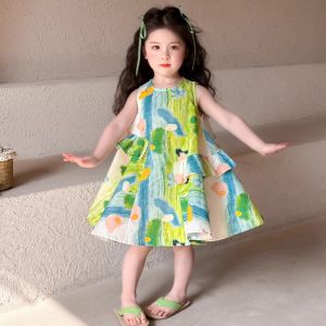 Summer Dress For Kids Girls New Fashionable Baby Seaside Holiday Skirt Summer Childrens Graffiti Skirt