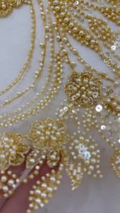 High Quality African Beads Lace Fabric 5 Yards French Nigerian Groom Sequins Lace for Wedding Party Dress Sewing