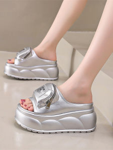 Thick Heel Sandals Women Summer Outdoor Wear New 2025 High-End Sensation Wallet Slippers One-Strap Beach Shoes PU Material
