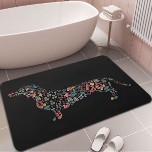 VIKAMA Pink Cute Dachshund Bath Mat Funny Cartoon Dog Non‑Slip Absorbent Floor Mat for Bathroom Home Decor