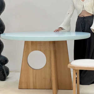 Cream Style Dining Table Scandinavian Mid-Ancient Solid Wood Round Table and Chair Combination Modern Minimalist Small Apartment For Home Designer Dining Table