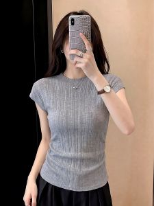 PEIXI | Elegant Gray Knit T-Shirt Stylish Slim Fit Breathable