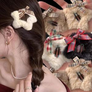 4Pcs Plush Star Bow Hairpins Y2k Simple Solid Color Star BB Hair Clip for Women Korean Fashion Fluffy Star Hair Clips Barrettes