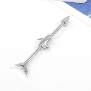 1PCS Stainless Steel Shark Industrial Piercing Barbell 14G Industrial Earring Tragus Cartilage Jewelry Industrial Rings
