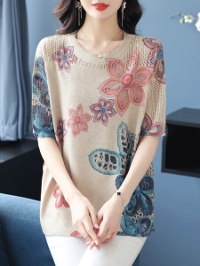 Plus Size Ladies Extra Large Size Summer Clothing Mulberry Silk Short Sleeve T-Shirt Womens Loose Belly-Covering Ice Silk Sweater Thin round Neck Tops