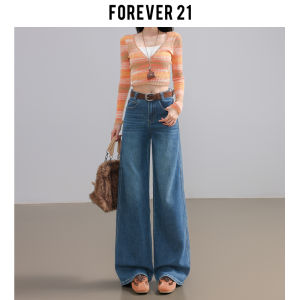 Forever 21 High Waist American Style Blue Wide Leg Jeans Womens Slim Straight Narrow Version Fashionable Casual Denim Pants