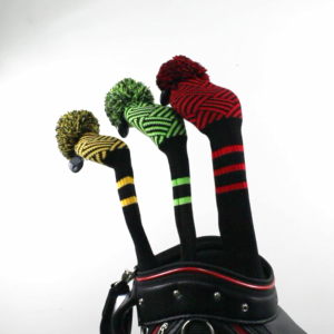 Scott Edward新款个性设计足球纹高尔夫球杆套 黑绿/黄黑/红黑足球条纹针织球杆三件套 带毛球装饰杆头套