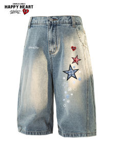 CHARLES JANGS HAPPY HEART | Star Print Washed Jeans Shorts