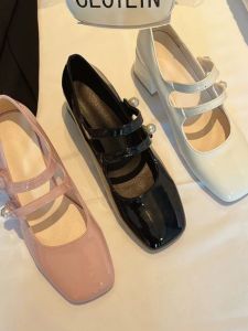 Giày Cao Gót Mary Jane Kiểu Pháp Cho Nữ Mùa Xuân Thu Mới Phong Cách Cổ Điển Fairy Pearl Đế Dày Da PU Mũi Vuông