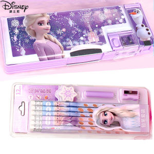 Disney Princess Elsa Frozen II Sand Flow Dual Layer Large Capacity Pencil Case for Kindergarten Bé Gáis Cute Cartoon Design
