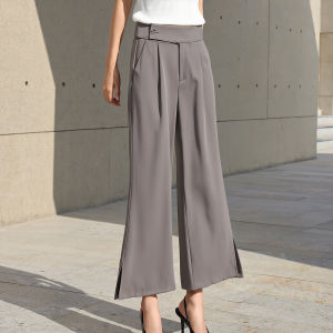 Foot Slit Slim Fitting Solid Casual Pants