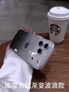 Luxury Gradient Diamond Glitter Love Heart Clear Case for iPhone 17 16 15 Pro Max 16 15 Pro 17 Wave Frame Lens Film Cover Funda