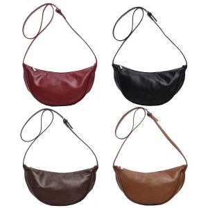 10THWomen Small Crossbody Bag Leather Shoulder Dumpling Bag Chic Tote Armpit Bag Versatile Half Moon Bag Girl Stylish Purse
