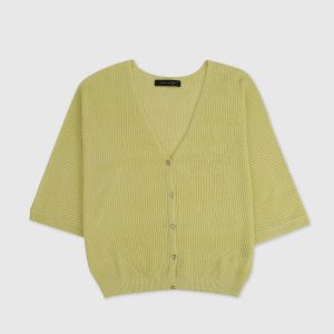 BackAtOne Spring Atmosphere Batwing Sleeve V-neck Short Sleeve Knitted Open Cardigan Versatile Wearability Regular Fit Wool Blend