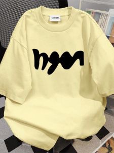 Áo Thun Ngắn Tay Cổ Tròn Màu Vàng Cotton Vải Bông Mùa Hè Mới Của Mỹ Thoải Mái Rộng Rãi Thời Trang In Thương Hiệu Áo Phong Cách Đường Phố