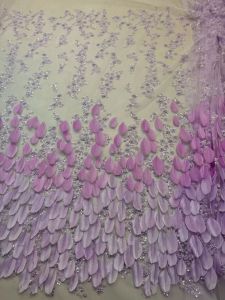 Hot Pink 3D Flower Beaded Lace White Lace Fabrics 5 Yards High Quality Sequins Mesh Gowns Lace Fabric for Dresses Sewing