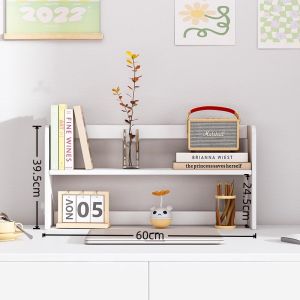 ตู้หนังสือพักหน้าโต๊ะอ่านหนังสือหลายชั้นสำหรับโต๊ะเรียนขนาดเล็ก หน้าจอแบน จัดระเบียบ ลำลอง สไตล์เรียบง่าย ไม้สน