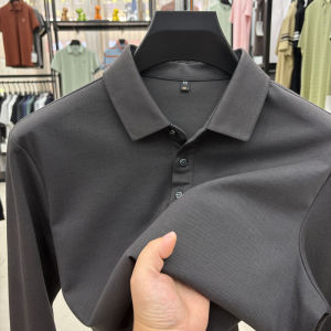 Áo Thun Polo Cổ Polo Rộng Rãi Thường Ngày Cho Bố Mùa Xuân Thu Mỏng Màu Trơn Dài Tay Áo Sơ Mi Cơ Bản