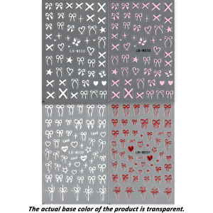 3D Bow Heart Nail Art Stickers - Pink & White Bowknot Decals for DIY Nail Decorations DIY Manicure AccessoryNail Charms And Acc