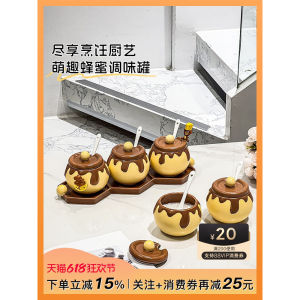 ชุดเครื่องปรุงรสกระดูกสีเซรามิกพร้อมช้อน 3 ชิ้น สำหรับใช้ในครัว สไตล์ Adorable พร้อมฝาปิด เครื่องปรุงรสและน้ำตาล