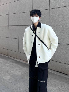 High-End Spring Design Sense White Casual Jacket for Men Tang Qi Brand Clean-Fit Crewneck Polyester Outerwear