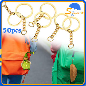 50pcs Ring Gantungan Kunci Emas 25 mm Keychain Gepeng Pipih Ring Gantungan Kunci Untuk Kerajinan Tangan DIY